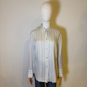 Vince Off-White Striped Silk Blend Button Down Blouse - Size S